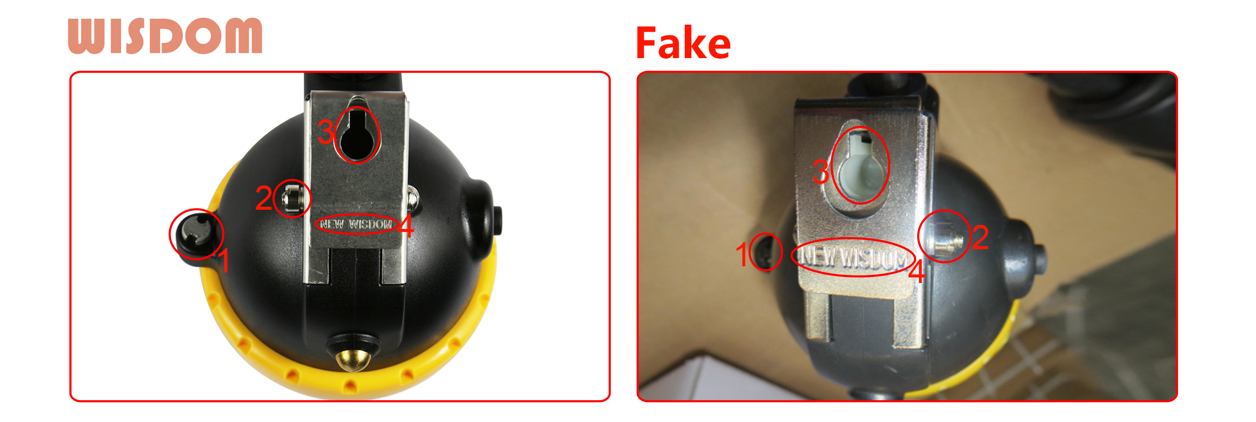 Detailed Comparison Chart between WISDOM KL8M Mining Cap Lamp and the Counterfeit 2