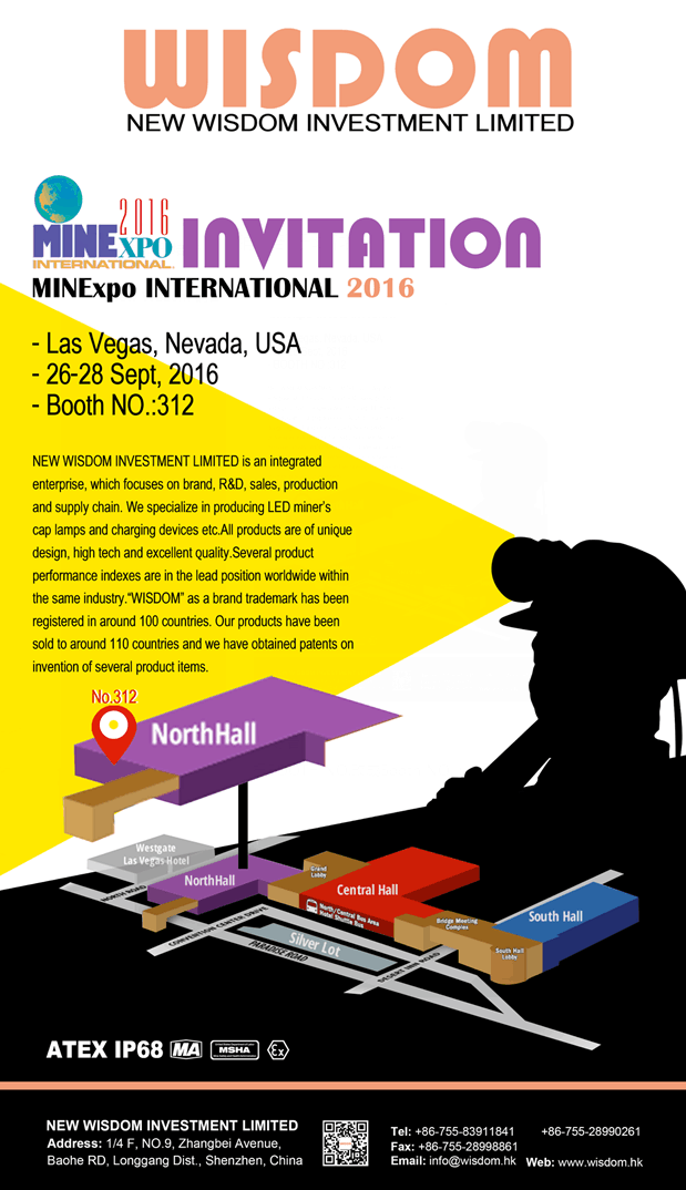 WISDOM miner’s cap lamps will exhibit in MINExpo2016, 26-28 Sept, 2016