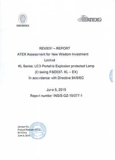 ATEX evaluation report for WISDOM KL Series explosion protected cap lamps